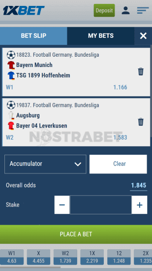 1xbet bet slip acca