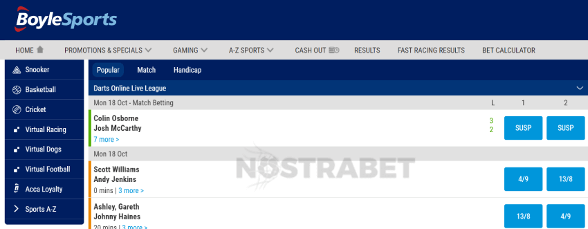 boylesports darts betting