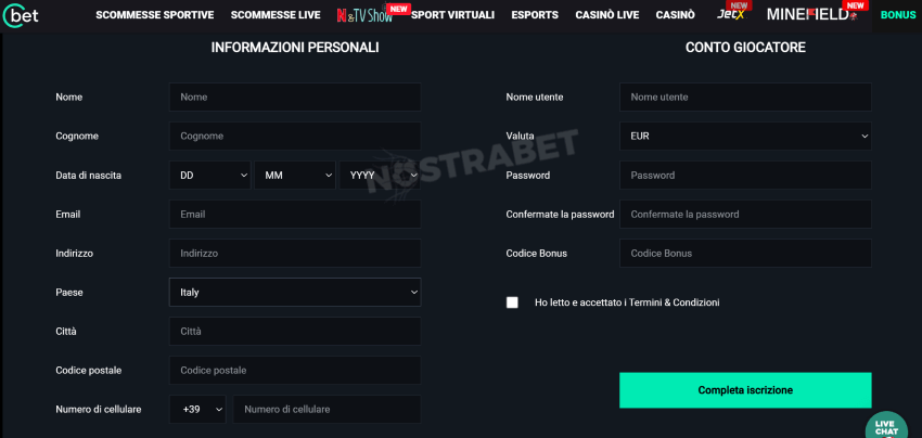 registrazione cbet