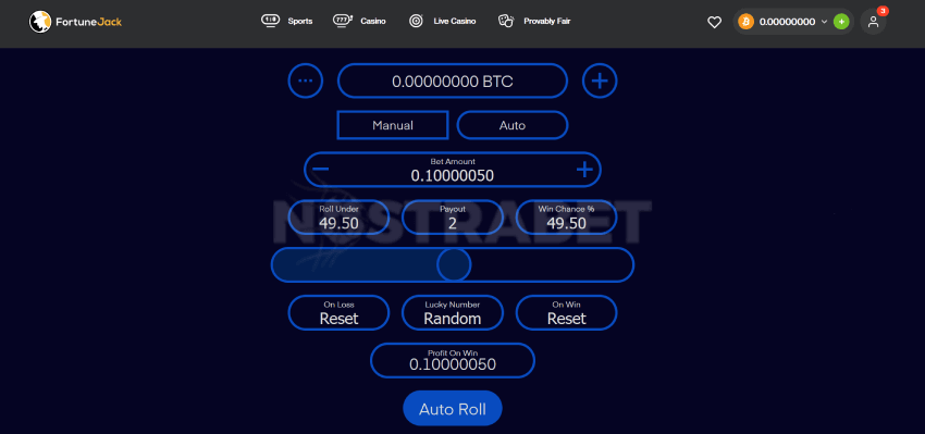 FortuneJack dice auto roll option