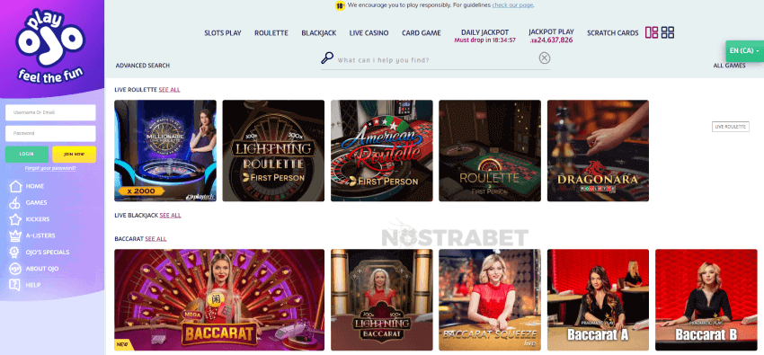 playojo casino live dealers