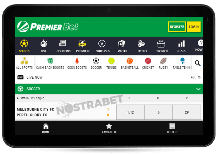 Premier Bet Mobile Version on Tablet